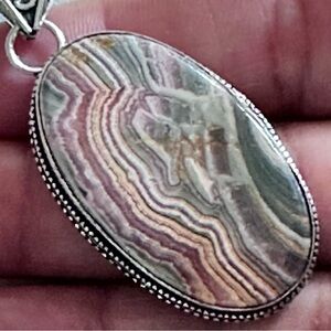 Artisan Multicolor Banded RHODOCHROSITE Oval Pendant Necklace - Women's Jewelry